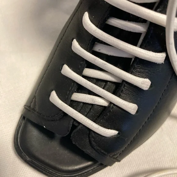 Proenza Schouler Black Leather Open-Toe Lace-Up Ankle Boots with White Laces - Picture 4 of 13